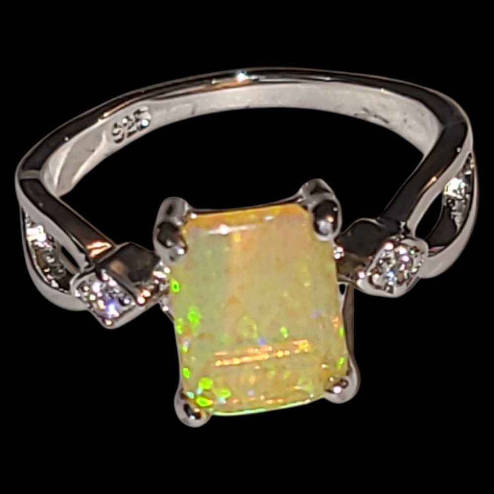 Sterling Silver 925 Yellow Fire Opal & CZ Size 7 Cocktail Ring Statement - Picture 5 of 5